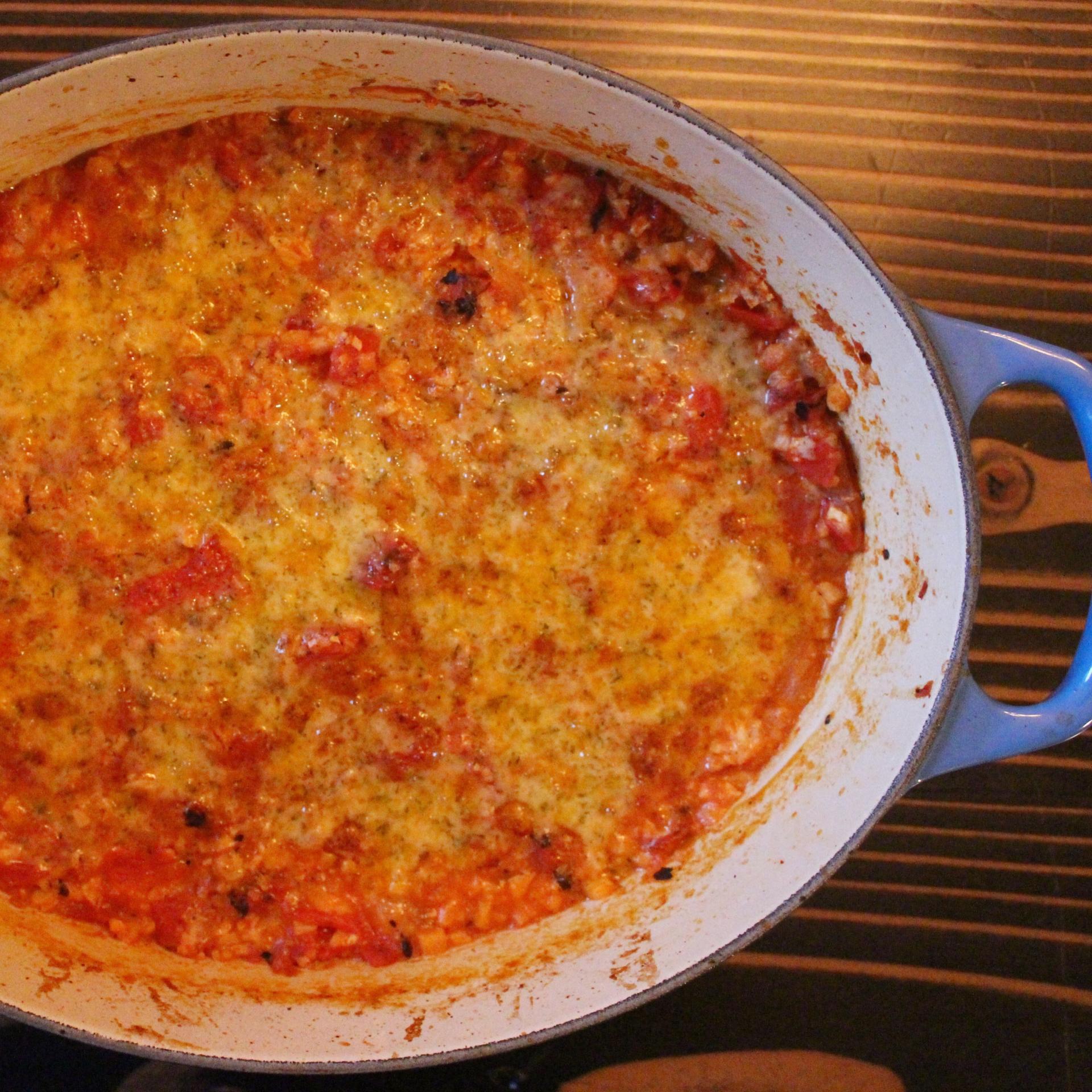 CHEESY: Cheesy Riced Cauliflower Tomato Bake