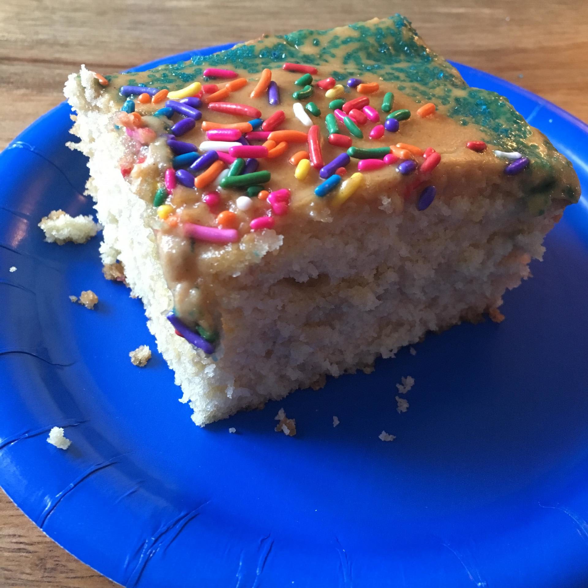 BAKE ME: Vanilla Birthday Cake with a Peanut Butter Glaze