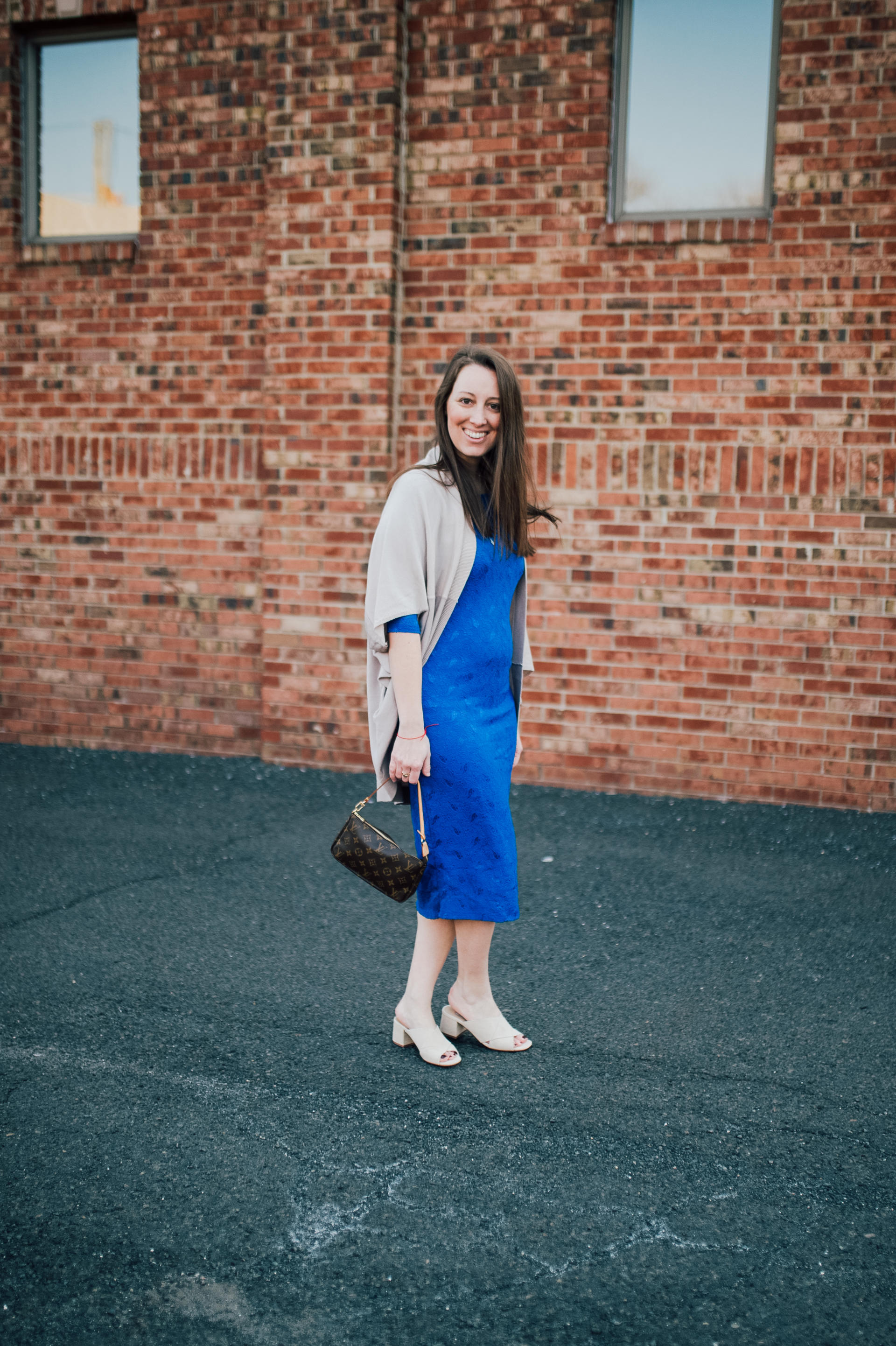 STYLE: Blue Lace Dress with Pink Blush by New Jersey fashion blogger What's For Dinner Esq.