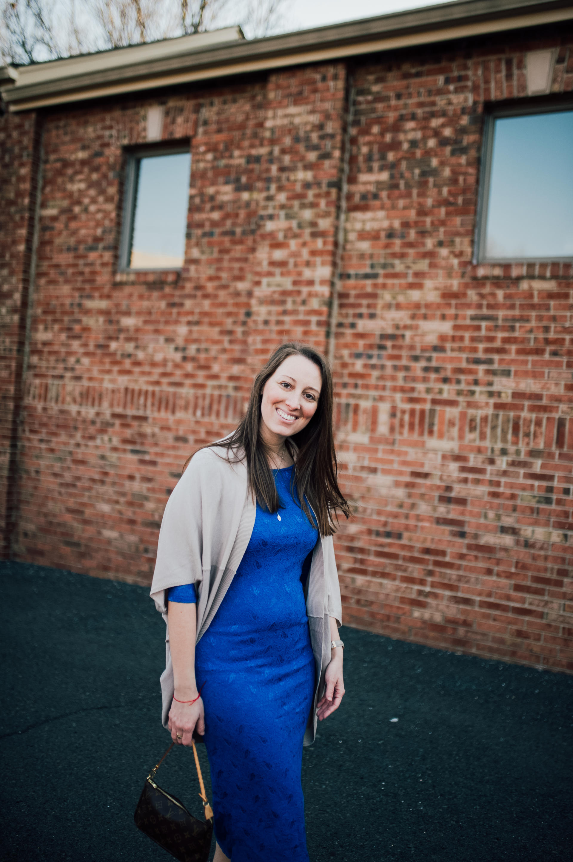 STYLE: Blue Lace Dress with Pink Blush by New Jersey fashion blogger What's For Dinner Esq.