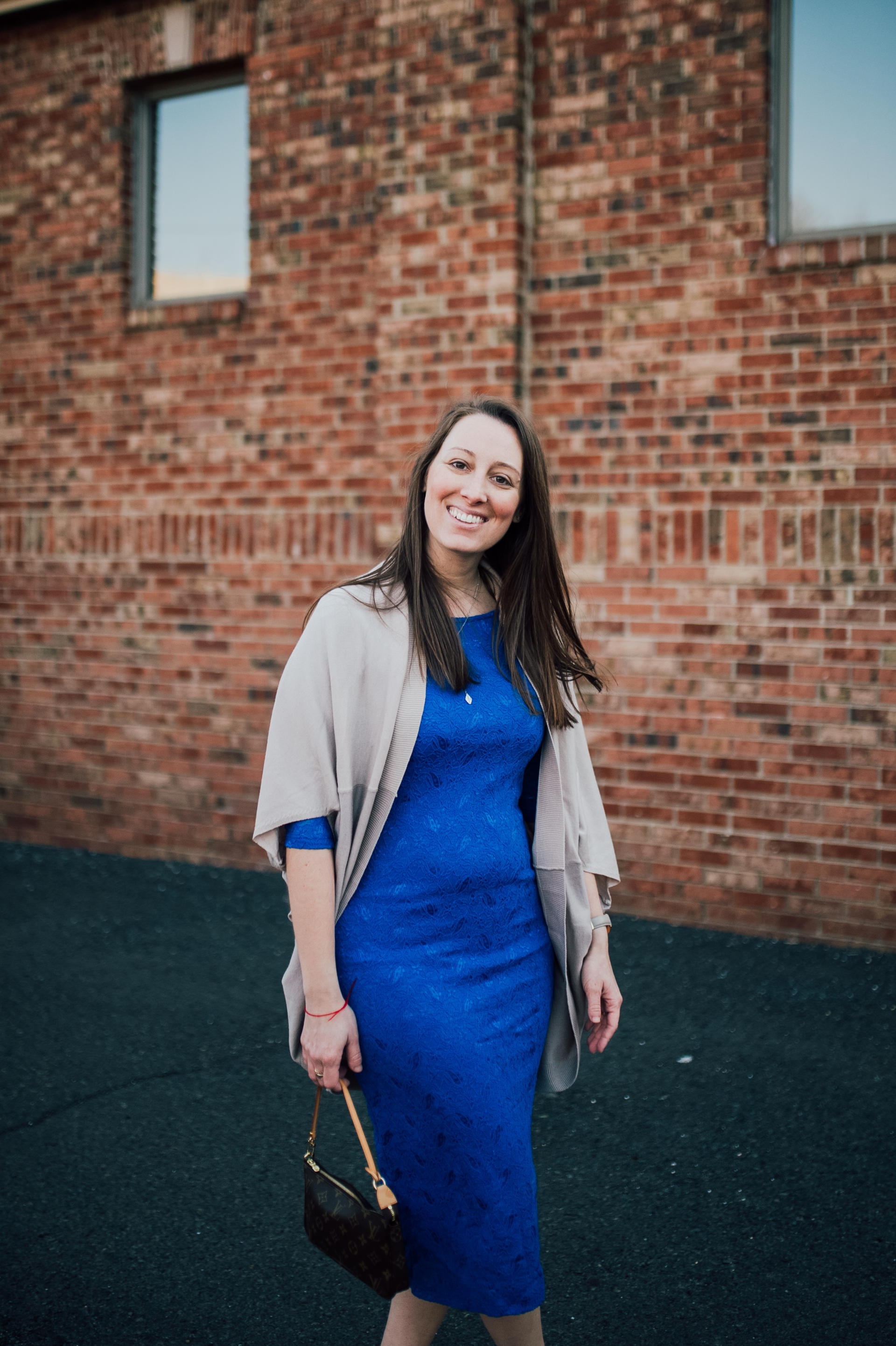 STYLE: Blue Lace Dress with Pink Blush by New Jersey fashion blogger What's For Dinner Esq.