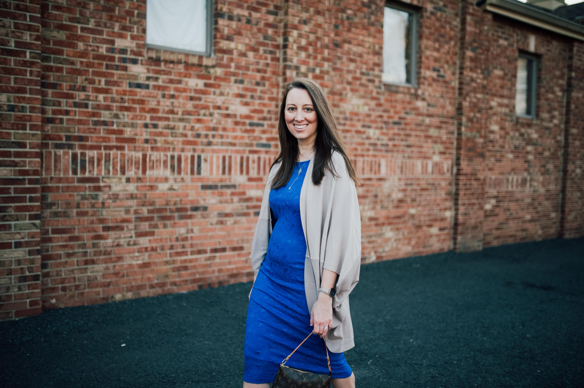 STYLE: Blue Lace Dress with Pink Blush by New Jersey fashion blogger What's For Dinner Esq.