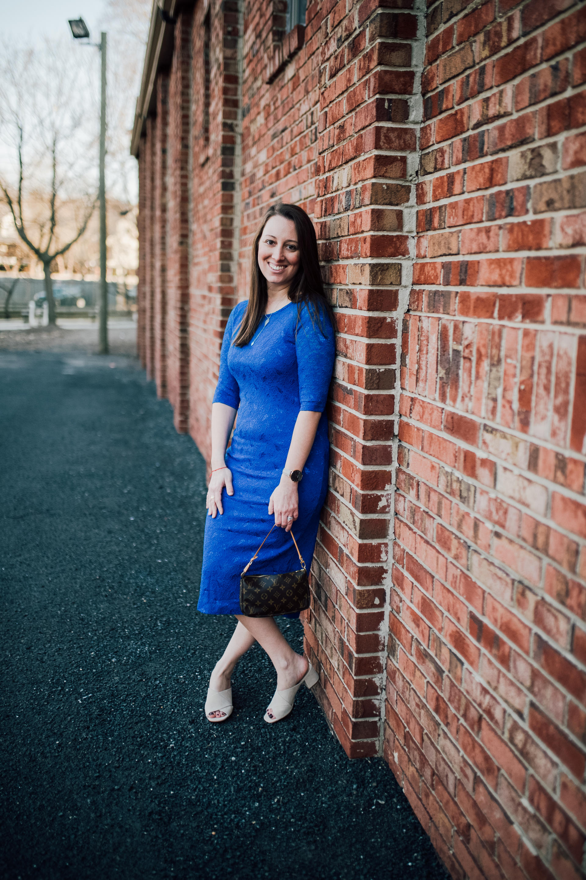 STYLE: Blue Lace Dress with Pink Blush by New Jersey fashion blogger What's For Dinner Esq.