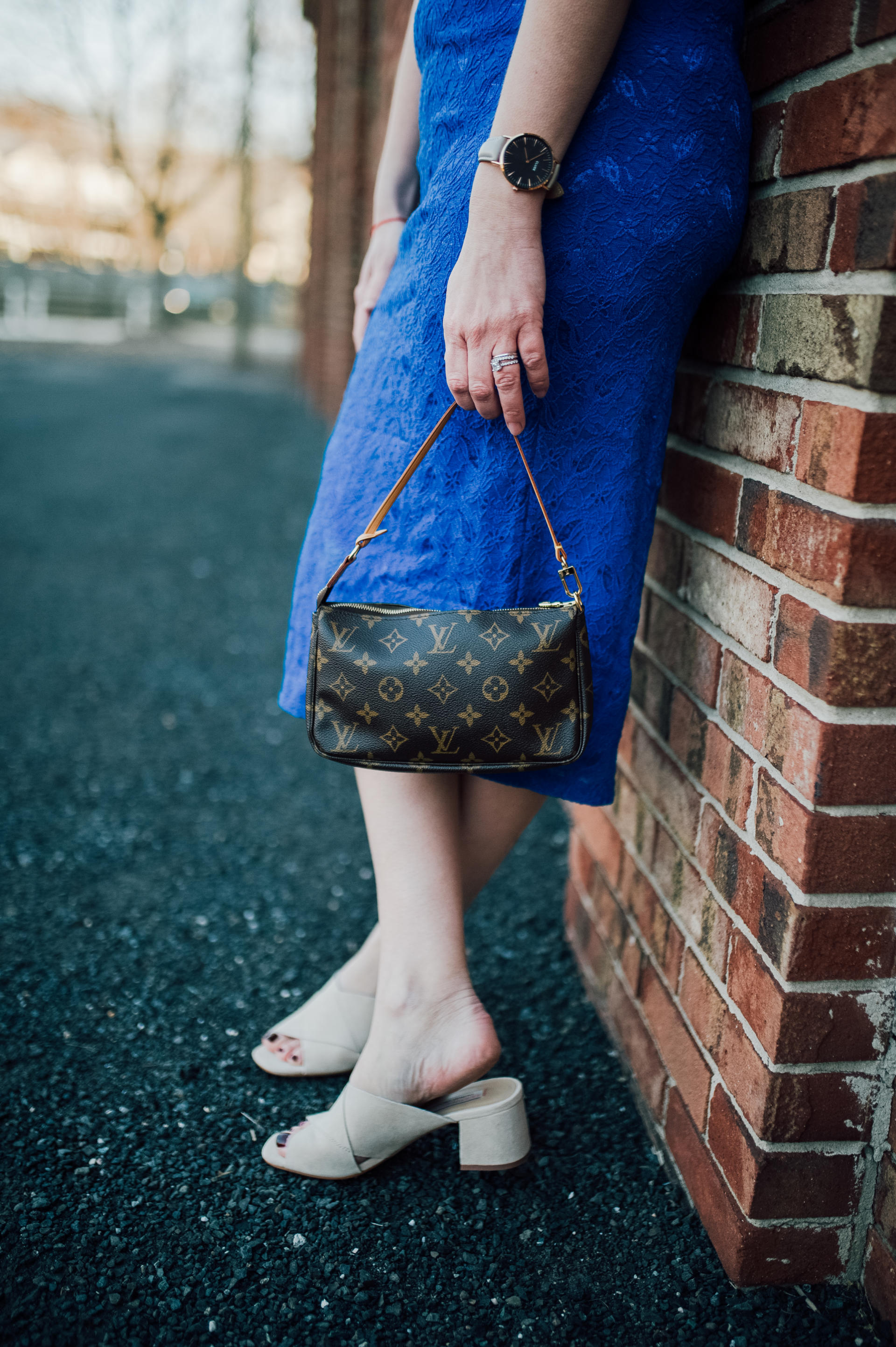 STYLE: Blue Lace Dress with Pink Blush by New Jersey fashion blogger What's For Dinner Esq.