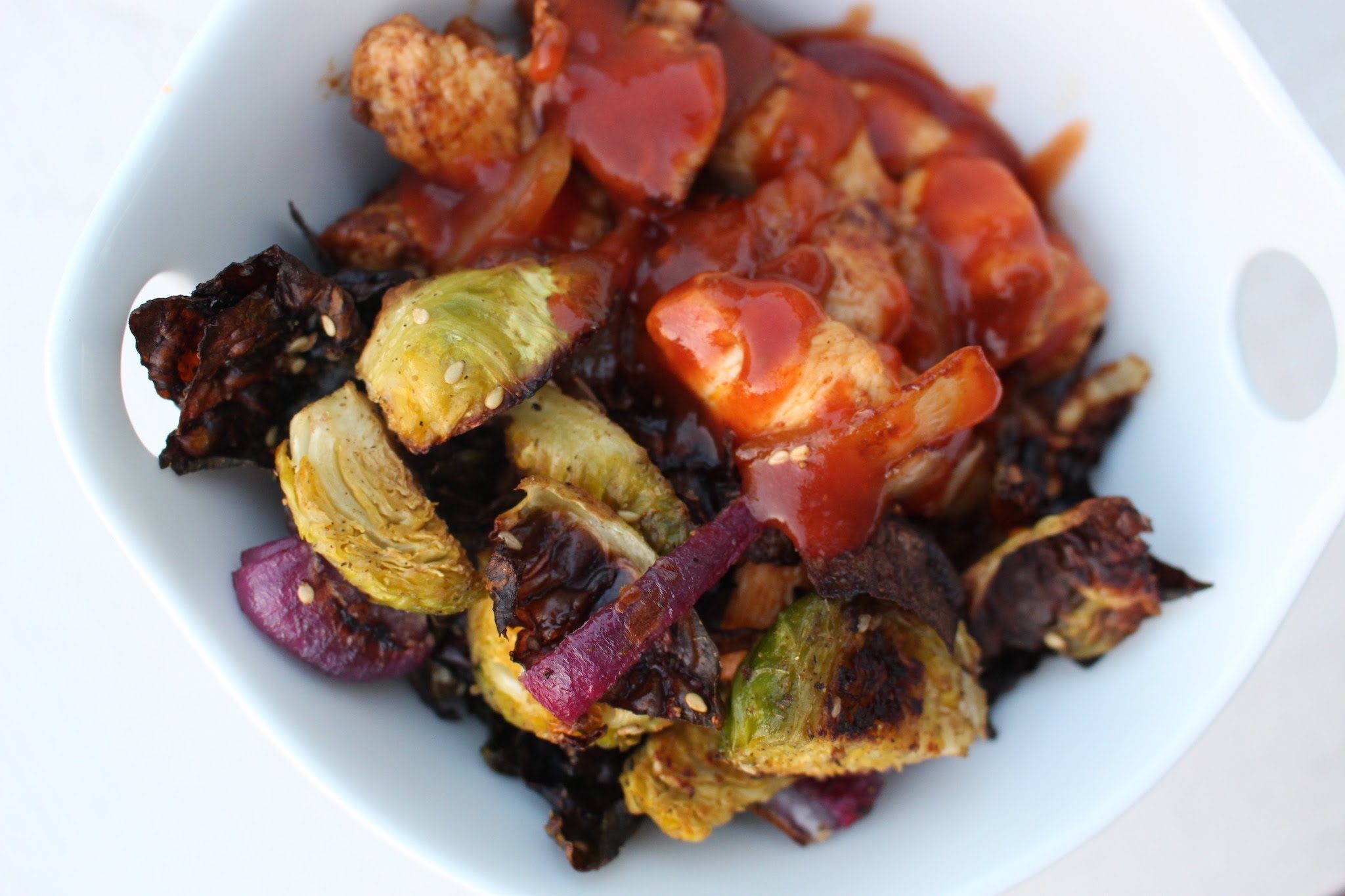 Chicken Quinoa Taco Bowls Recipe with Roasted Vegetables by popular New Jersey food blogger, What's For Dinner Esq.